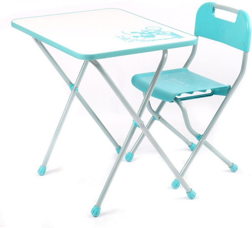 Комплект детской мебели складной НИКА КПР/2 Ретро бирюзовый с белым (стол+стул)