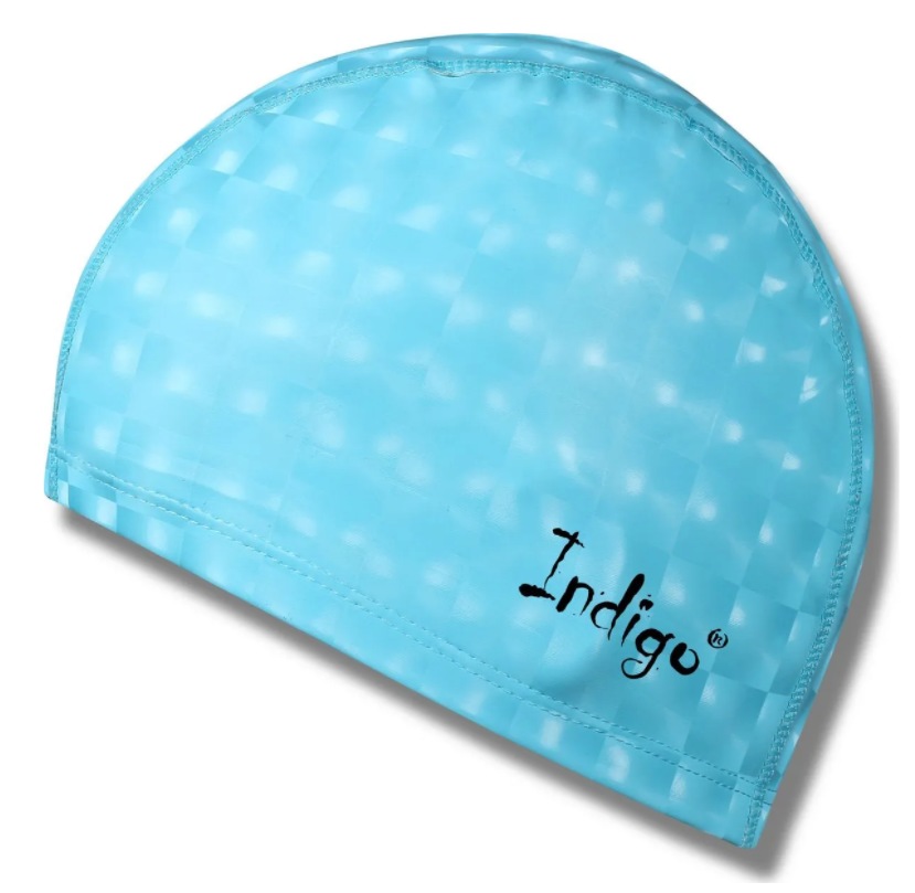 Шапочка для плавания с эффектом 3D INDIGO IN047 голубая комби с ПУ