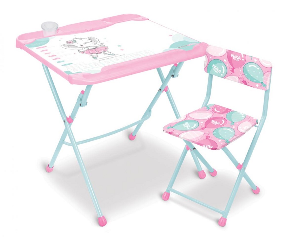 Комплект детской мебели складной 3в1 НИКА КНД5-3 Балерина розовая (регулируемая парта-мольберт с подножкой и пеналами+стул с подножкой)