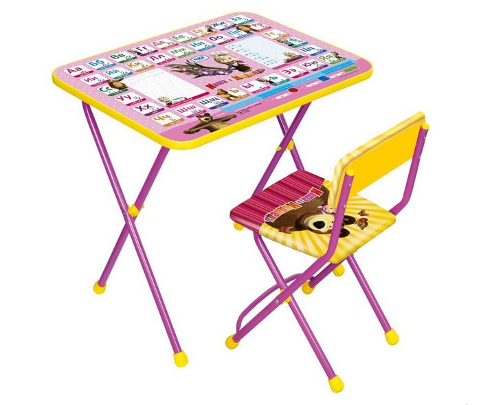 Комплект детской мебели складной НИКА КП2/3 Маша и Медведь (пенал, стол + мягкий стул с подножкой)